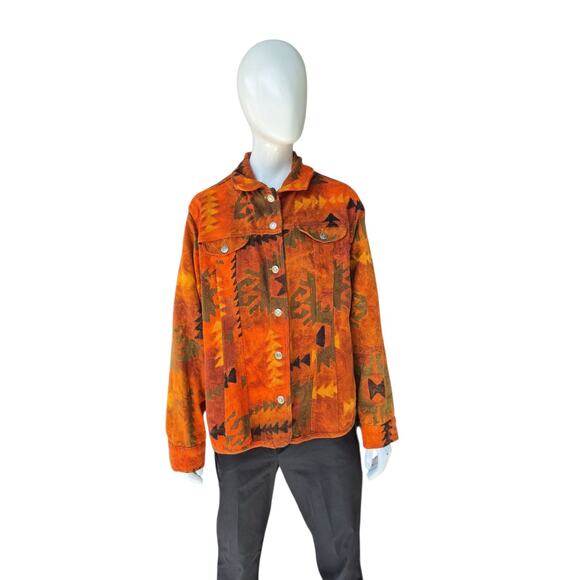 Chicos Long Sleeve Button Up Aztec Terracotta Primitive Jacket Size 3 - Picture 1 of 7